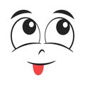 Cartoon silly face. Facial expression with tongue hanging out. Vector