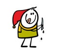 Cartoon silly little boy funny stuck out his tongue, licks his lips and wants to eat an icicle of ice. Vector