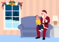 Cartoon Simple Flat Santa Grandpa Grandson on Lap