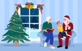 Cartoon Simple Flat Santa Grandparent Grandson on Lap