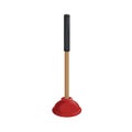 Cartoon simple gradient rubber plunger with long wooden handle. Cleaning vector illustration. Royalty Free Stock Photo