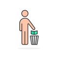Cartoon simple man and trash can