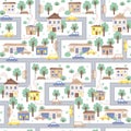 Cartoon simple map of city seamless pattern