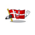 Cartoon Singing flag denmark while holding a microphone
