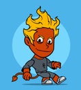 Cartoon sitting red devil fighter boy character