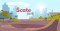 Cartoon skate park over city landscape ad poster Royalty Free Stock Photo