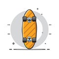 Cartoon skateboard illustration with orange deck and gray background Royalty Free Stock Photo