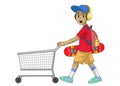 Cartoon skater boy pushing the shopping cart
