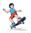 Cartoon skater rushes on a skateboard