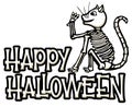 cartoon skeleton cat - happy halloween