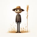 Enigmatic Cartoon Scarecrow In A Field Of Wheat