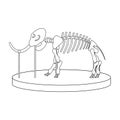 Cartoon skeleton of mammoth on paleontology in museum of prehistory. isolated outline vector illustration