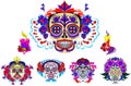 Cartoon skeletons with floral Mexico ornaments set Royalty Free Stock Photo