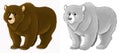 Cartoon sketch bear standing looking and smiling on white background