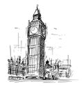 Cartoon Sketch of Big Ben Clock Tower in London, England, United Kingdom Royalty Free Stock Photo