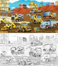 Cartoon sketch construction site with cars illustration