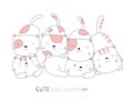 Cartoon sketch the cute cat baby animal. Hand-drawn style Royalty Free Stock Photo