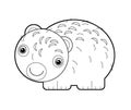 Cartoon sketch drawing australian scene with happy and funny wombat on white background - illustration