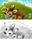 Cartoon sketch scene with animal roe deer on the meadow - illustration Royalty Free Stock Photo