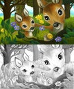 Cartoon sketch scene animals family deers illustration Royalty Free Stock Photo