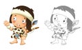 Cartoon sketch scene caveman barbarian warrior hunter fisherman illustration