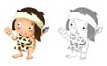 Cartoon sketch scene caveman barbarian warrior hunter fisherman illustration