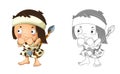 Cartoon sketch scene caveman barbarian warrior hunter fisherman illustration