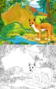 Cartoon sketch scene with dingo with continent map - illustration