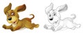 Cartoon sketch scene dog is jumping and looking - artistic style - illustration Royalty Free Stock Photo