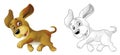 Cartoon sketch scene dog is jumping and looking - artistic style - illustration Royalty Free Stock Photo