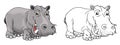 Cartoon sketch scene with hippo hippopotamus on white background illustration Royalty Free Stock Photo