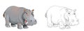 Cartoon sketch scene with hippo hippopotamus on white background illustration Royalty Free Stock Photo