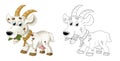 Cartoon sketch scene with horned goat standing and looking illustration Royalty Free Stock Photo