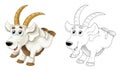 Cartoon sketch scene with horned goat standing and looking illustration Royalty Free Stock Photo