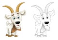 Cartoon sketch scene with horned goat standing and looking illustration Royalty Free Stock Photo