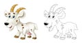 Cartoon sketch scene with horned goat standing and looking illustration Royalty Free Stock Photo