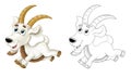 Cartoon sketch scene with horned goat standing and looking illustration Royalty Free Stock Photo