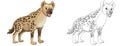 Cartoon sketch scene with hyena on white background - illustration