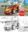 Cartoon sketch scene of police pursuit car illustration