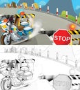 Cartoon sketch scene of police pursuit car illustration