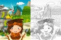 Cartoon sketch scene with prehistoric cavemen - illustration for children