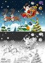 Cartoon sketch scene with santa flying with reindeers deers Royalty Free Stock Photo