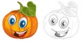 Cartoon sketch scene vegetable looking and smiling pumpkin illustration Royalty Free Stock Photo