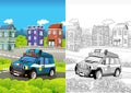 Cartoon sketch stage with police vehicle smiling truck colorful Royalty Free Stock Photo