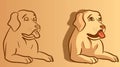 Cartoon and sketch vector of a dog with his mouth open. Golden retriever sitting and showing his tongue