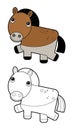 Cartoon sketchbook asian funny animal przewalski`s horse pony isolated on white background - illustration