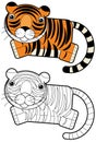 cartoon sketchbook asian scene with happy cat tiger on white background illustration