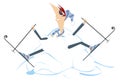 Cartoon skier and a big snowdrift illustration