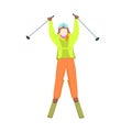 Cartoon skier girl vector illustration.