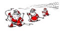 Cartoon skiing Santa Claus winner, cross country ski race, cross-country ski winter competitors, vector illustration